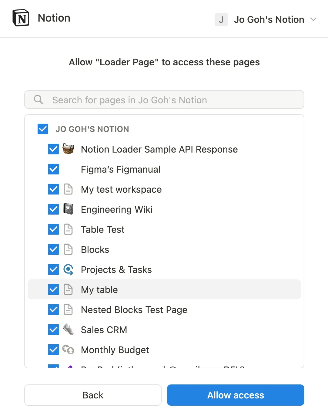 Allow LoaderPage access to Notion pages